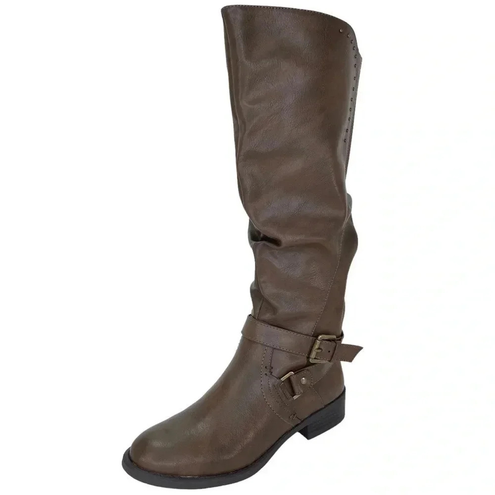White Mountain Liona Brown Faux Leather Mid Calf Wide Calf Womens Boot Size 6.5M